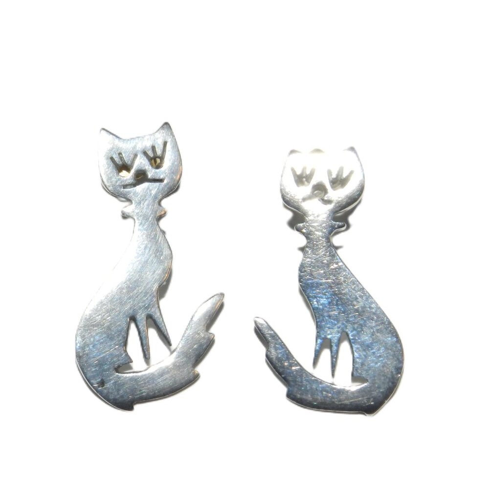 Vintage Taxco Mexico Sterling Silver Cat Dangle Earrings